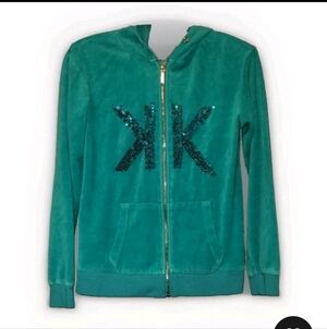 Teal Zip-Up Hoodie with Sequin Detail